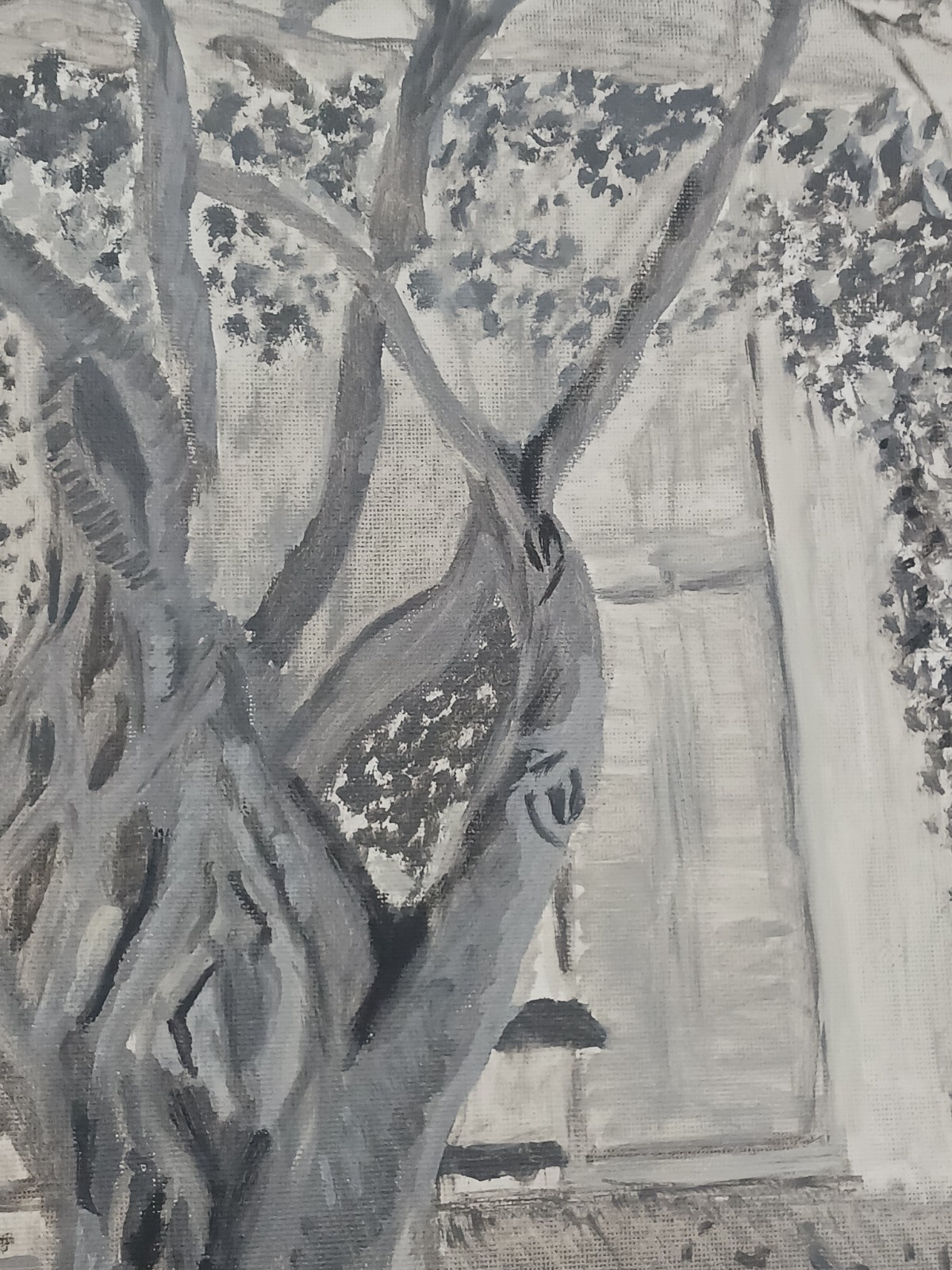 Original Oil Painting Tree Abstract Black And White 24″ X 18″
