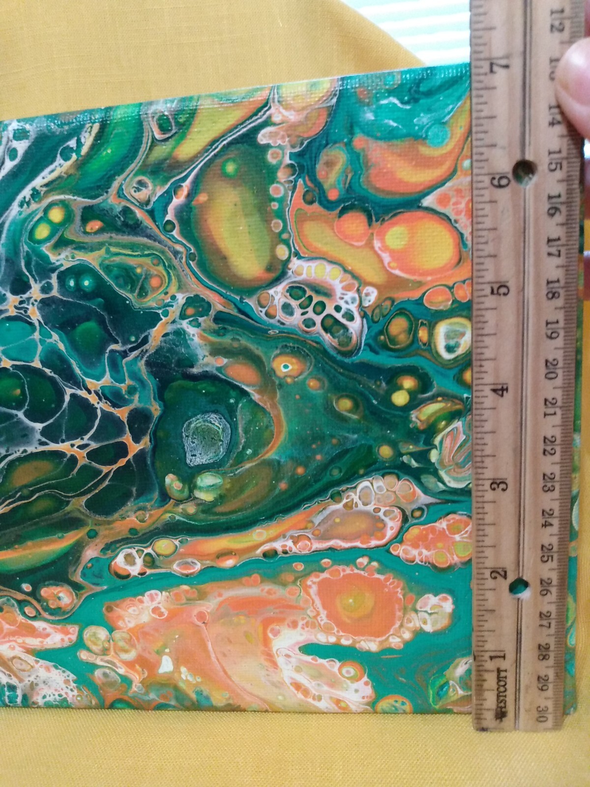 Original Abstract Painting Modern Canvas Wall Art Acrylic Pour OOAK 14″ x 7″ EUC