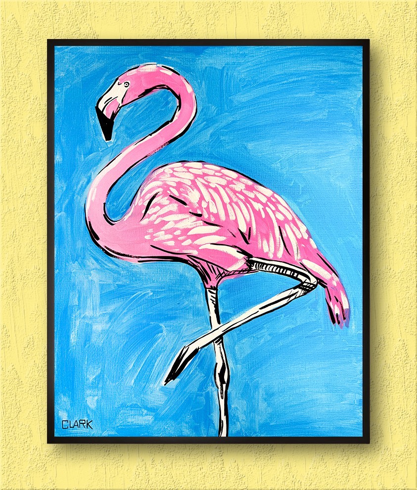 Vibrant Expressionist Pink Flamingo Acrylic Painting – 20×16″ Stretched Canvas