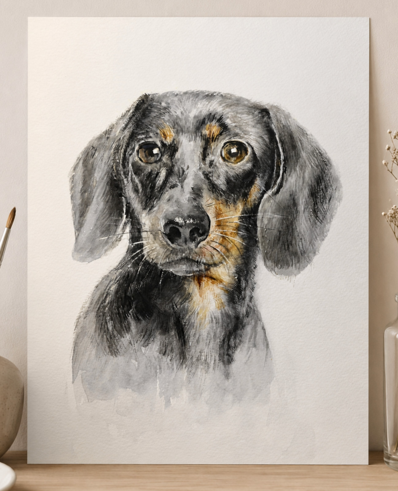 EUN JUNG | Original Dachshund Dog Portrait Watercolor Painting | Signed OOAK