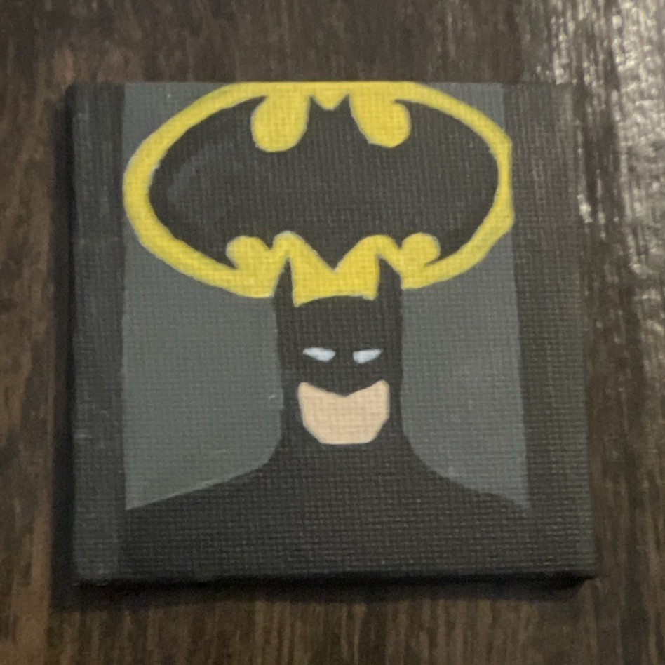 Neah Chango Original Miniature Batman Pop Art Acrylic Painting on Canvas, Signed