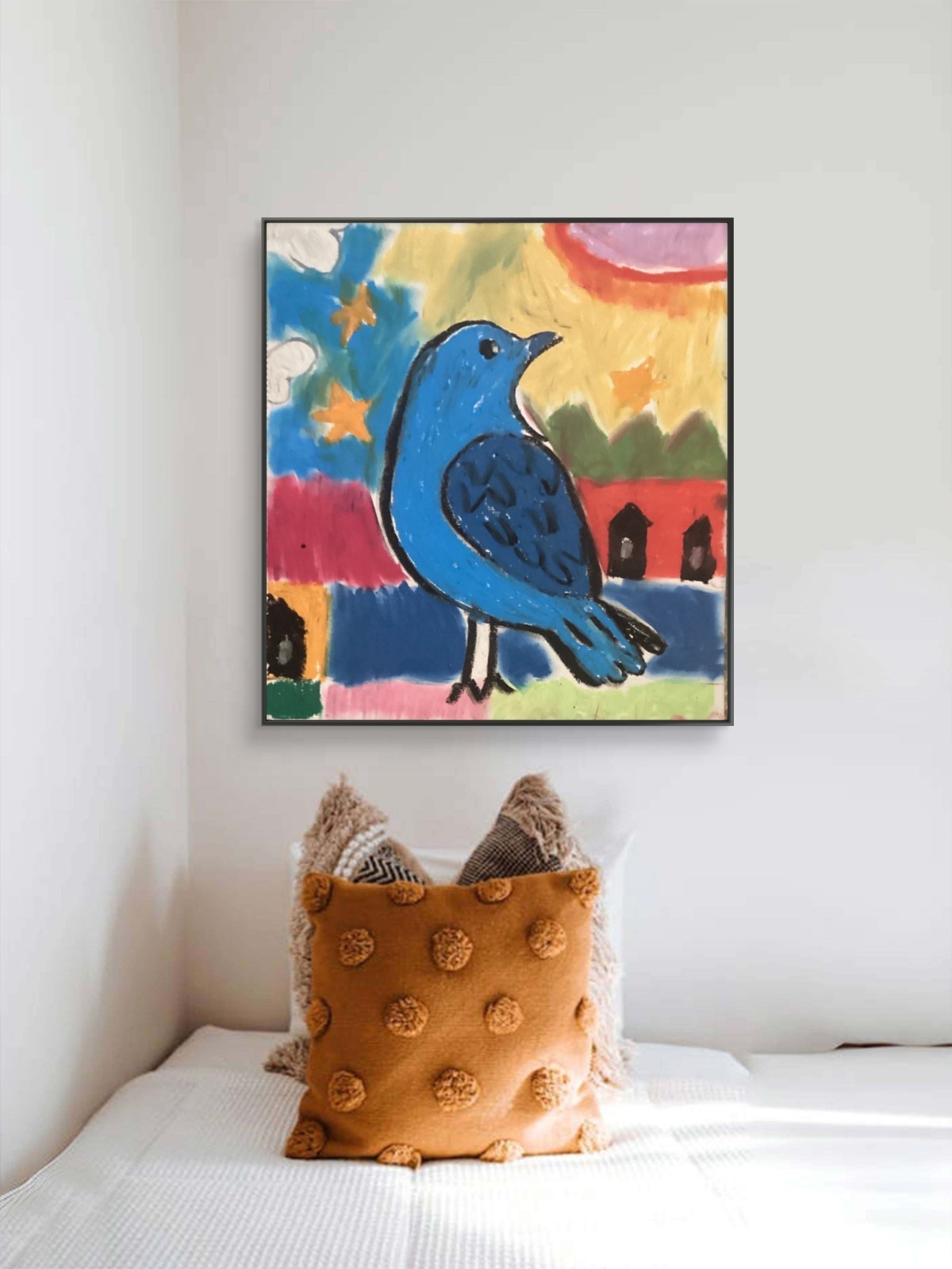 Abstract Minimalistic City Colorful Expressionism Blue Bird Art 11×14 on Paper
