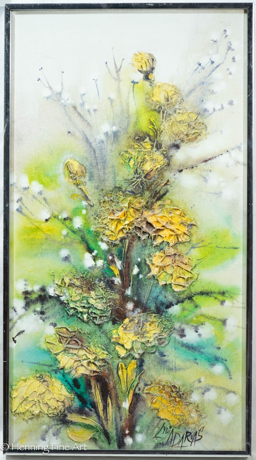 Beautiful Lydia Darvas Oil Painting Yellow Flowers, Impasto on Canvas, Signed