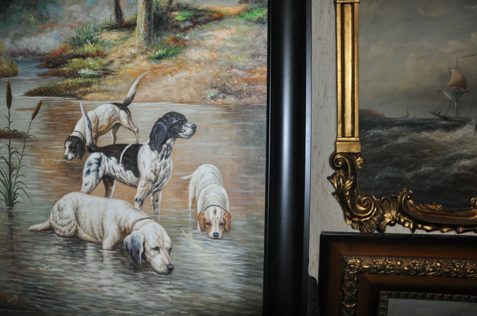 Lovely large multiple Retriever Dogs oil Painting