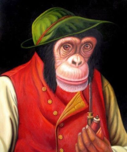 MQ440 Stretched Canvas Frame / Unframed Holding Pipe Monkey Oil Painting