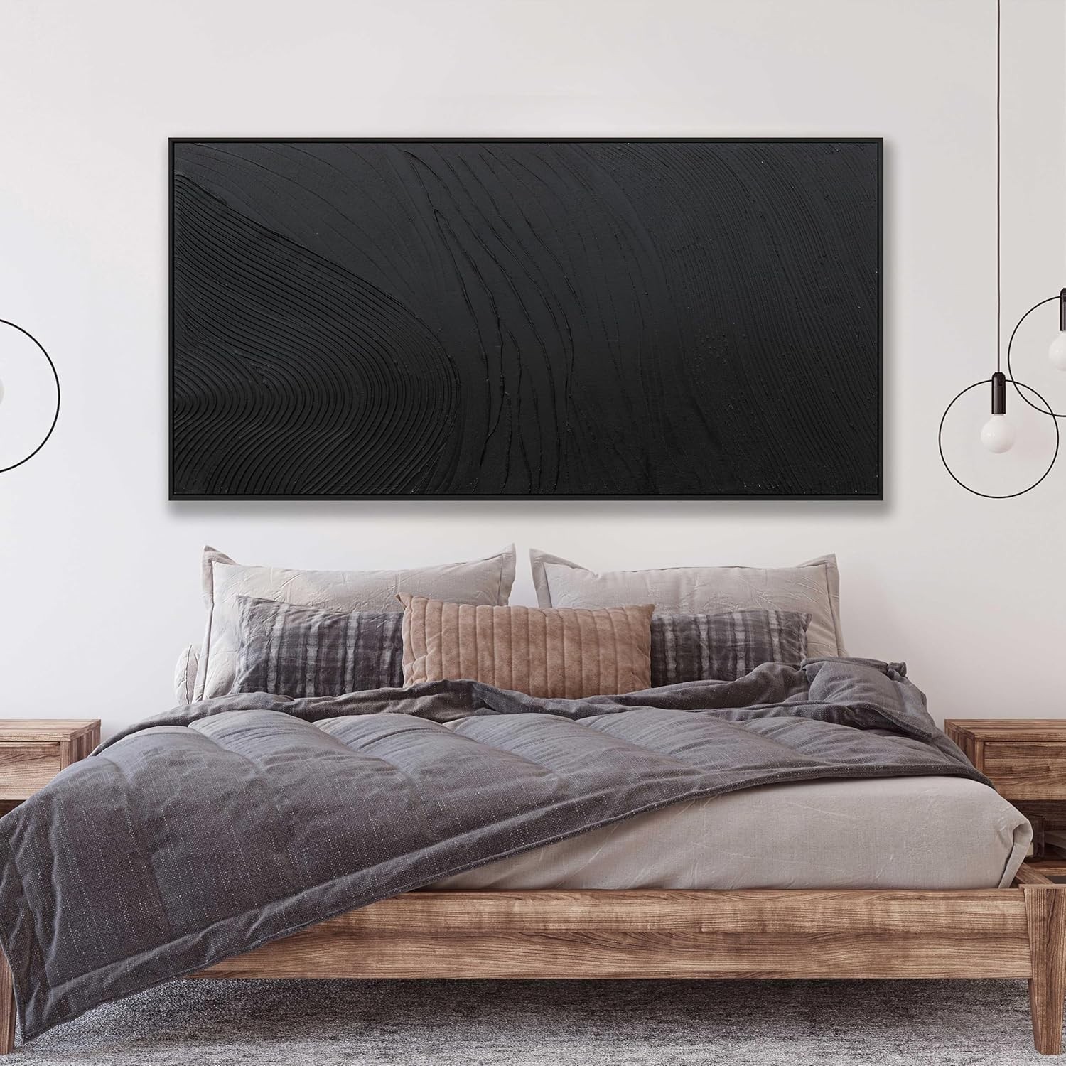 Contemporary Black Abstract Canvas Art – 29″x58″ Wall Hanging for Home Elegance