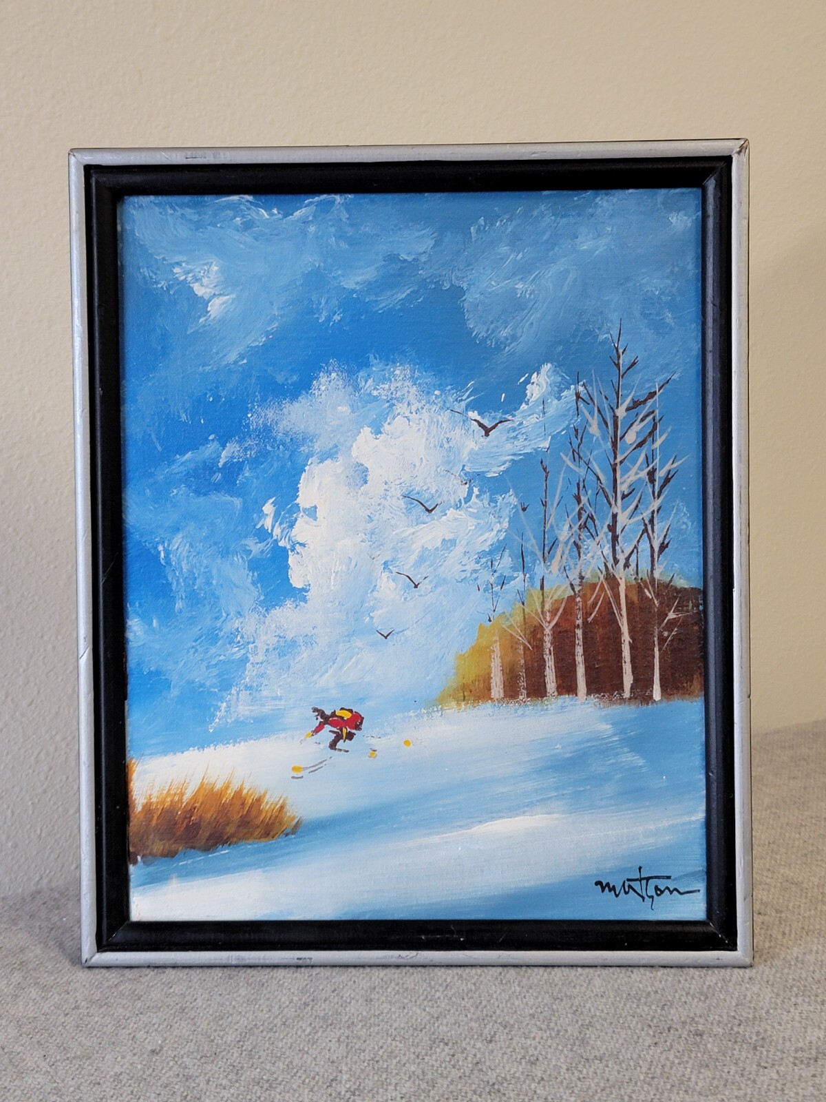 VTG 60’s/70’s SKIING/SKI HILL/SKIER Original Signed MATSON Oil Painting Mid-MOD