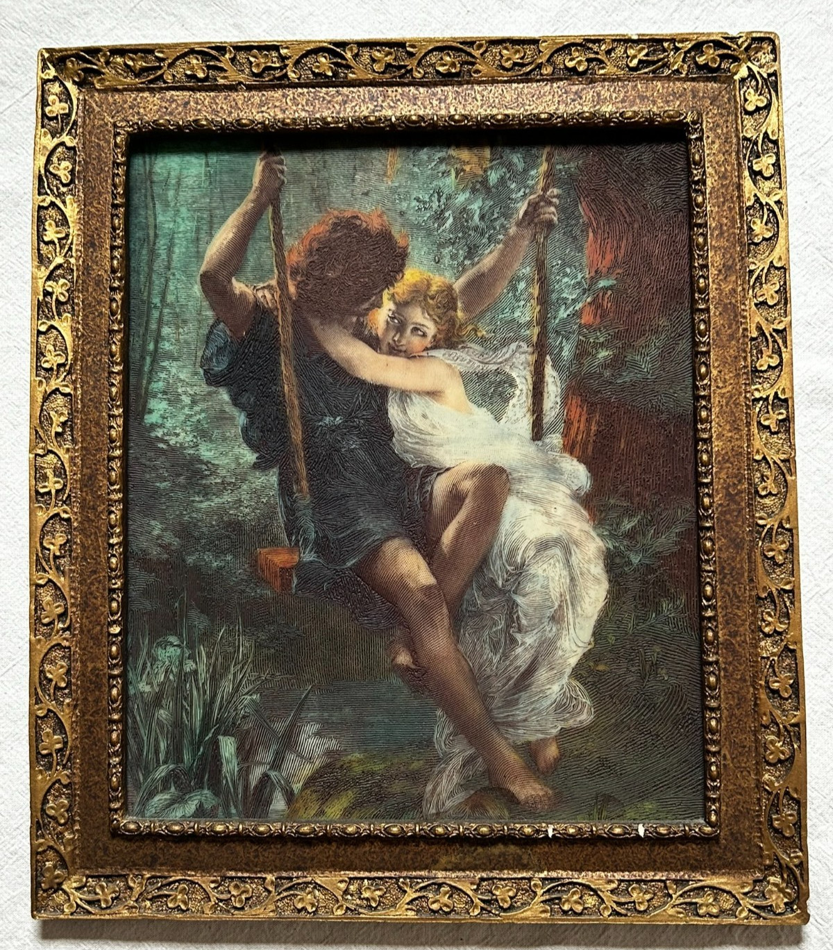 After Pierre Auguste Cot «Spring Time» Lovers on the Swing Genuine Engraving