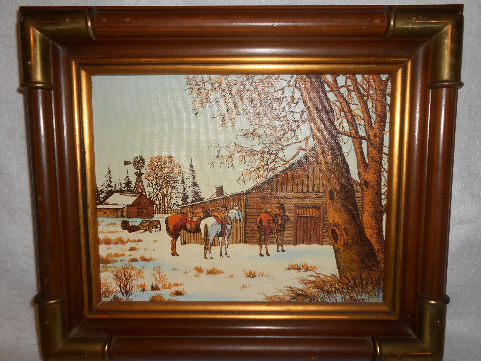 Framed – Signed H. Jasper Farm Scene With Horse Hand Painted Serigraph On Canvas