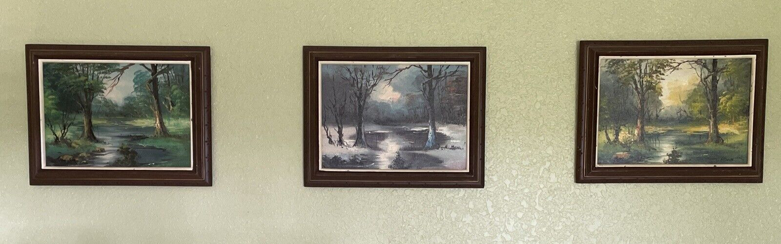 RARE Set of 3 Mid Century Summer Spring & Winter Landscape Oil Painting N. Nu?