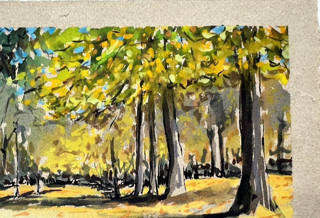 Landscape Painting – Original Gouache Art – Laurelhurst Park Autumn Portland, OR