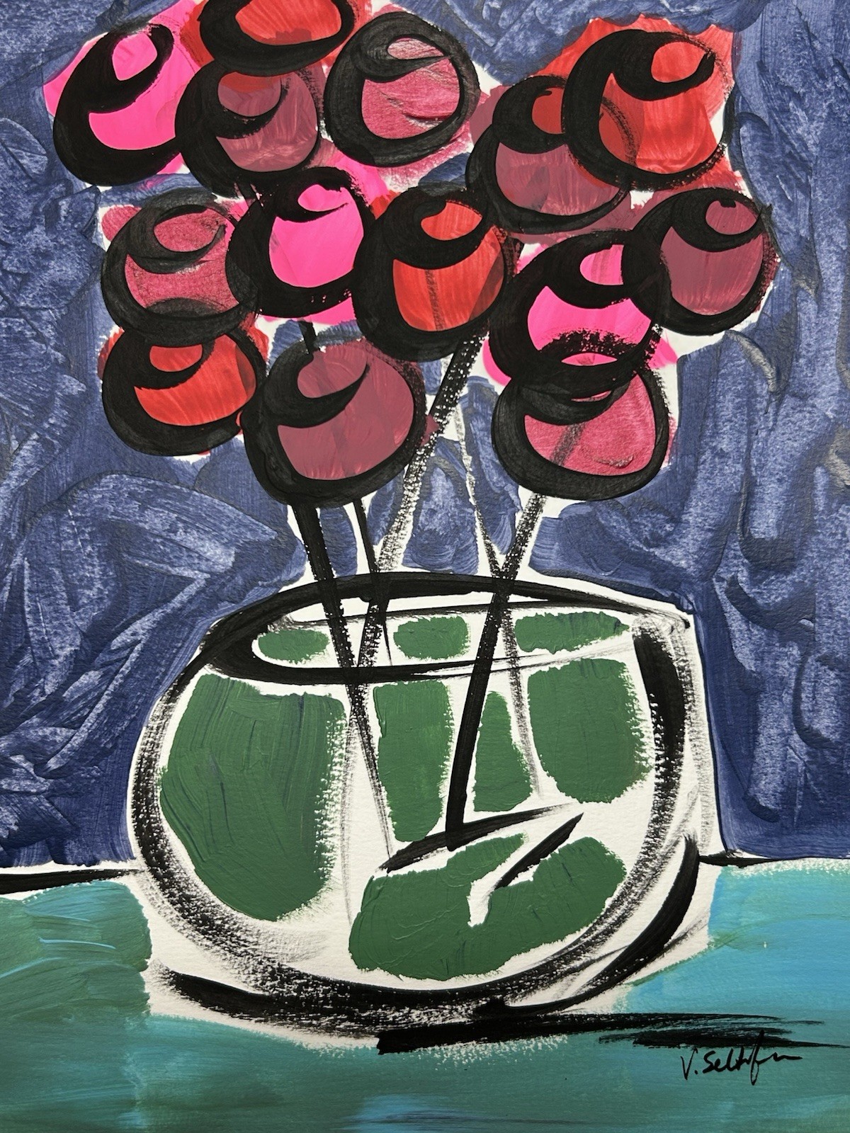 Floral Art Original Abstract Flower 8×10 Painting Modern Pop Art Minimalist