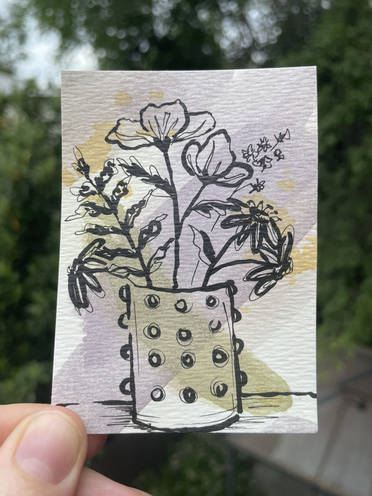 Flower vase Original ACEO Watercolor Painting Magic garden Cottagecore OOAK love
