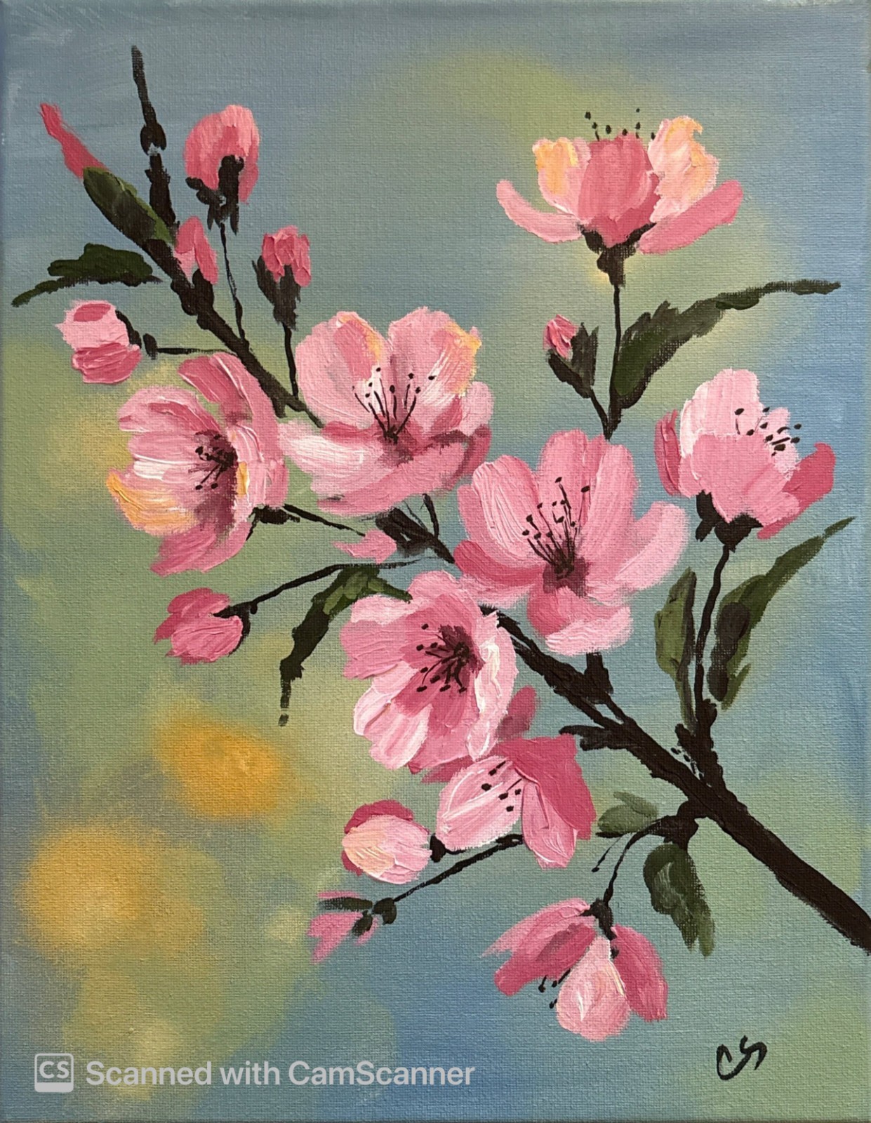 Original Acrylic Painting 11×14 Signed Canvas Art, Impressionist Cherry Blossoms