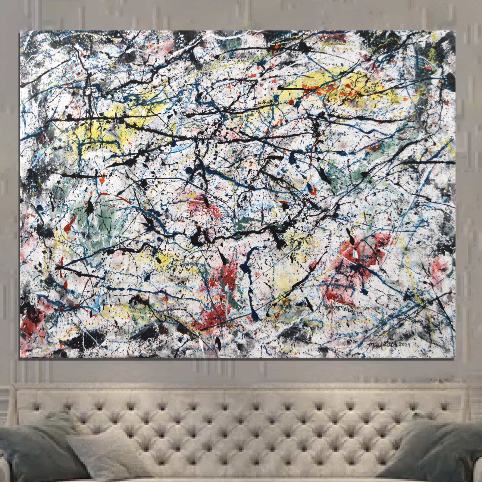 Pollock/Richter style Professional Painting 81” X 62”(6ft 9in)Abstract Modern XL