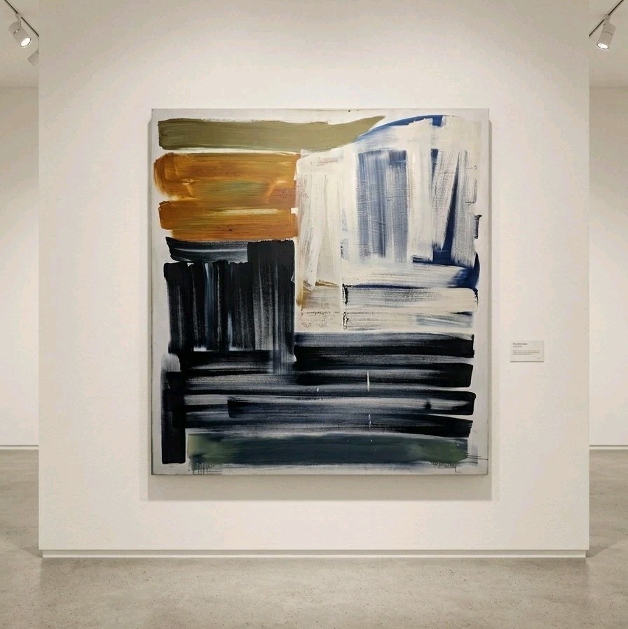 «Gold Point to White» – Original Abstract Oil Painting 72×60 in.