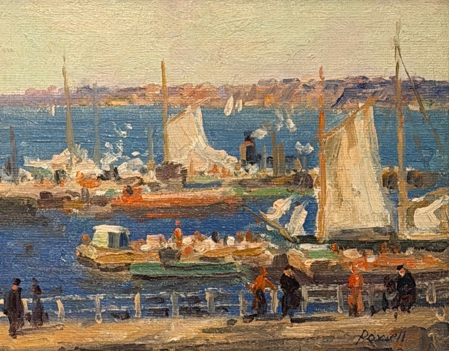 Arthur J E Powell Harbor Scene Sailing Boats Marine Oil Painting Impressionist