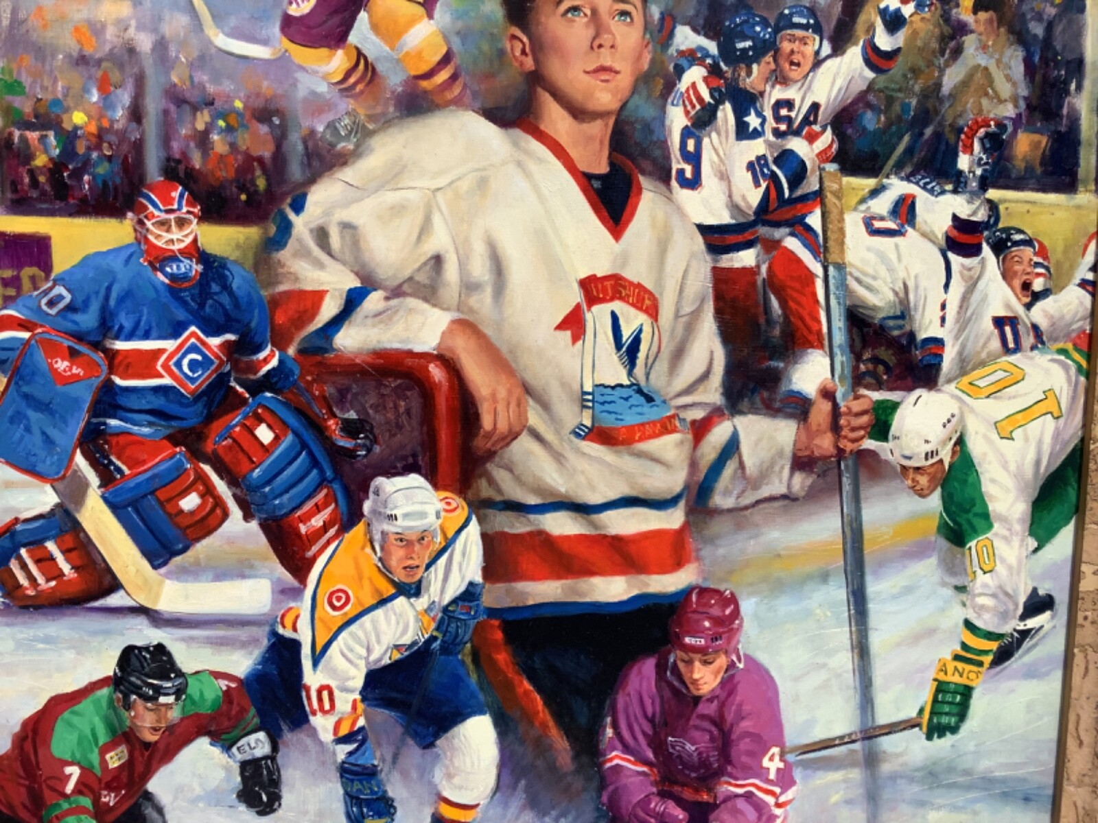 Large Original Clemente Micarelli 1929-2008 Hockey Oil Painting 26″x 33″