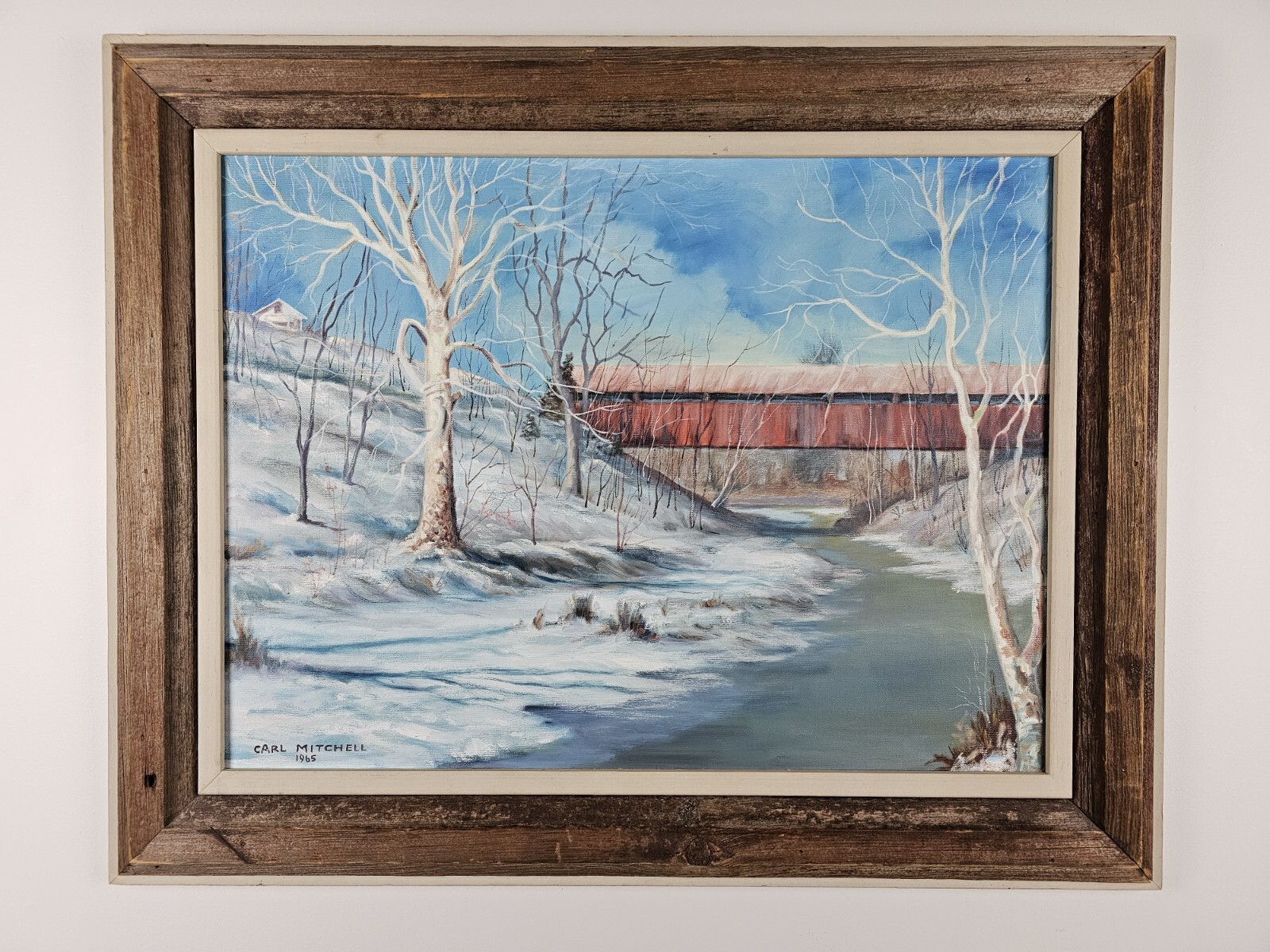 Vintage Original Signed Carl Mitchell Oil Painting 30.5×24.5 Framed Art VTG 1965