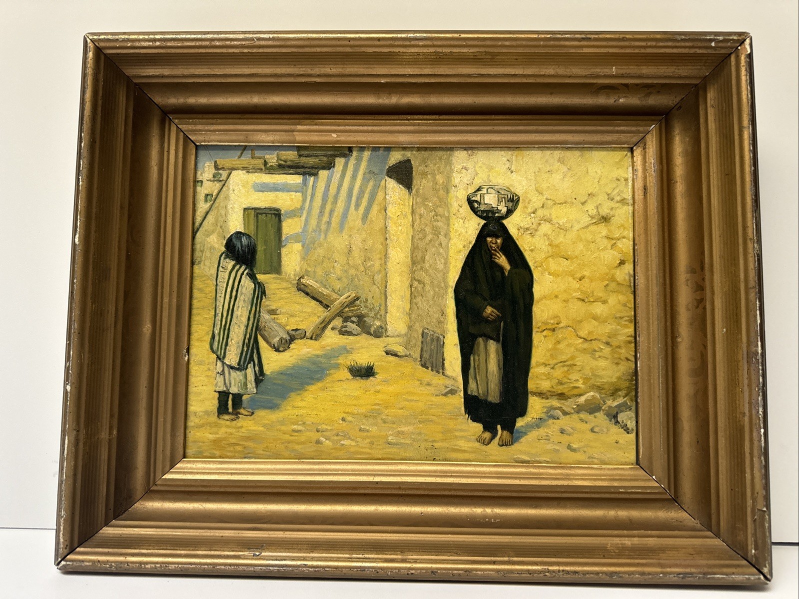 Native American Indian Painting Vintage Antique Frame Tribal Mystery Artist