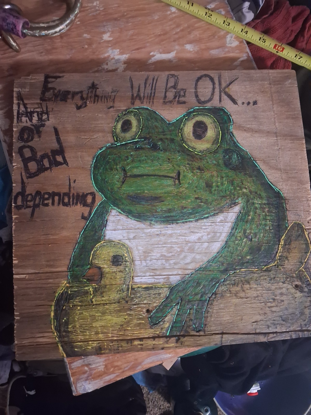 Wood Burning With Acrylic And Blacklight Reactive Highlights.