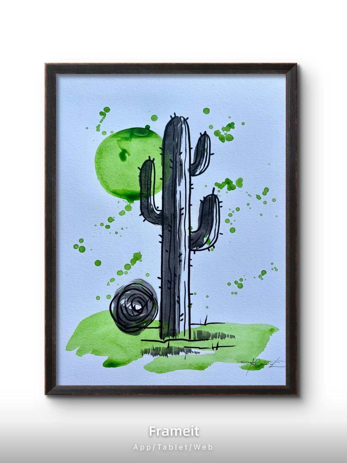 Original Green Cactus Painting By Alannah Dyer- Acrylic 9×12 in. Trendy Desert