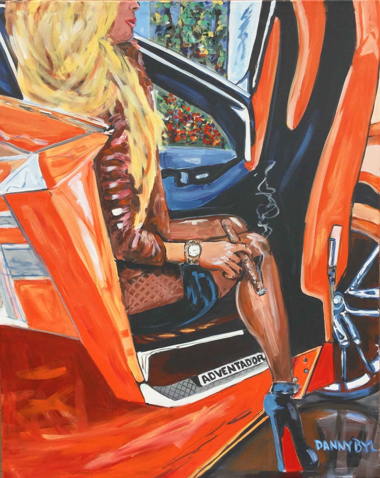 Cuban Cigar Babe Car Legs Original Art Painting DAN BYL Contemporary Modern 4×5′
