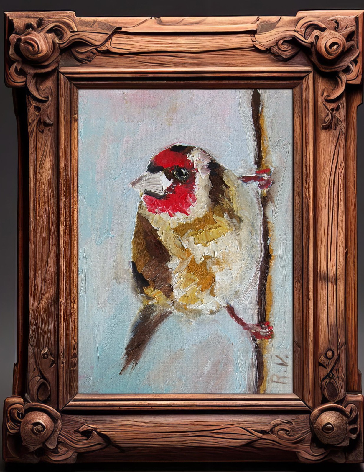 Small Bird Oil Painting, goldfinch, funny bird artwork, nice gift, 6×8″