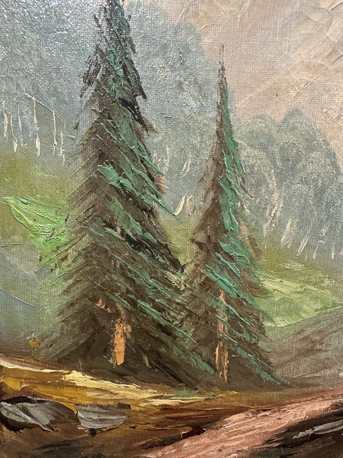 Oil On Canvas Signed Mountain Landscape Austrian Or German School 20th Century