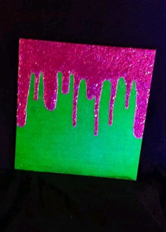 Blacklight Glow In The Dark Glitter Painting On Canvas Green WithFushia Glitter