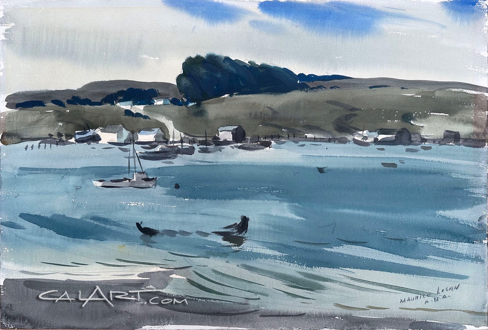1930s CaLiFoRnia Back Bay by Society of Six Regionalist MAURICE LOGAN