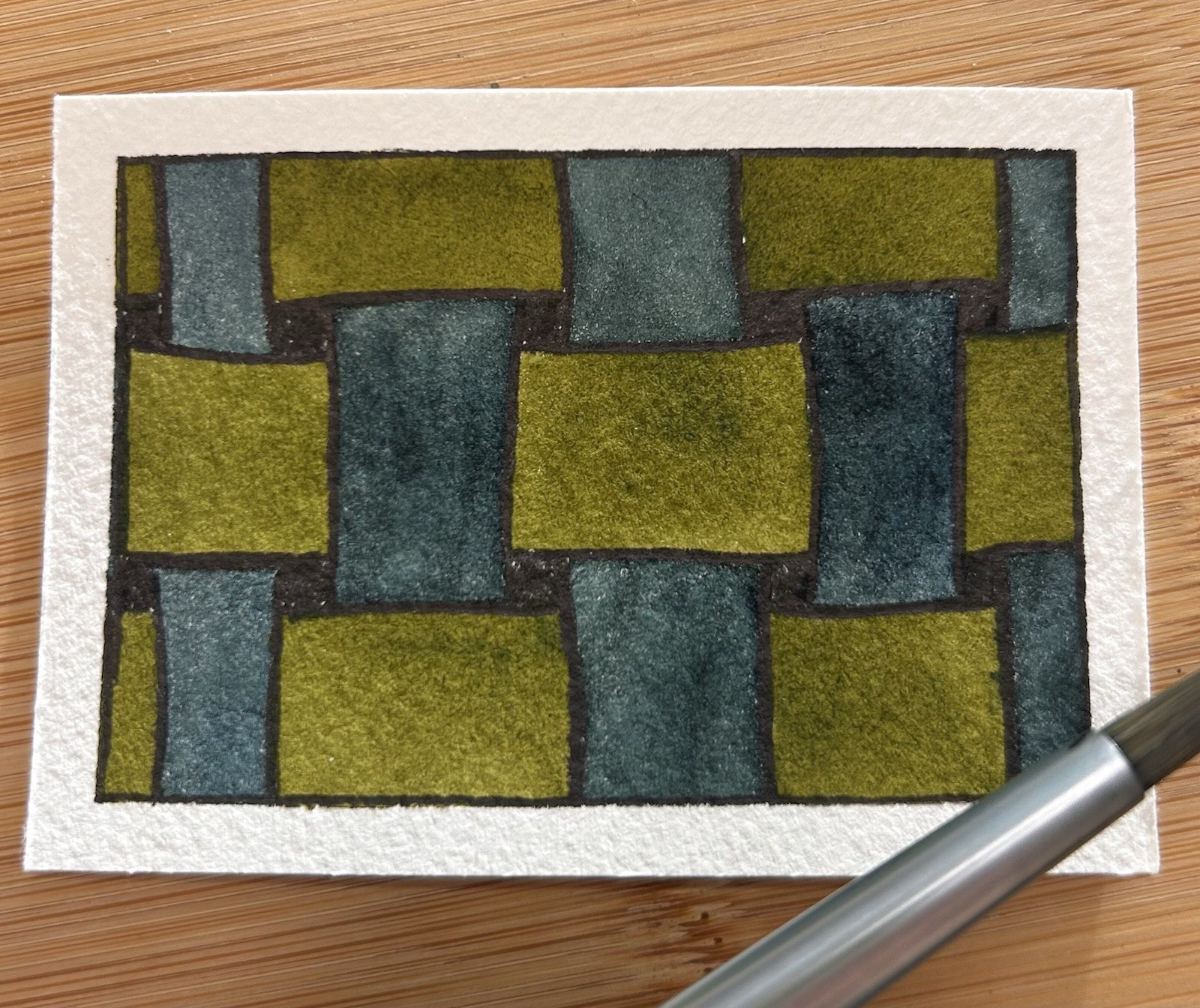 ACEO Abstract Quilt Zen, Original watercolor Painting original by Sasha Lehto