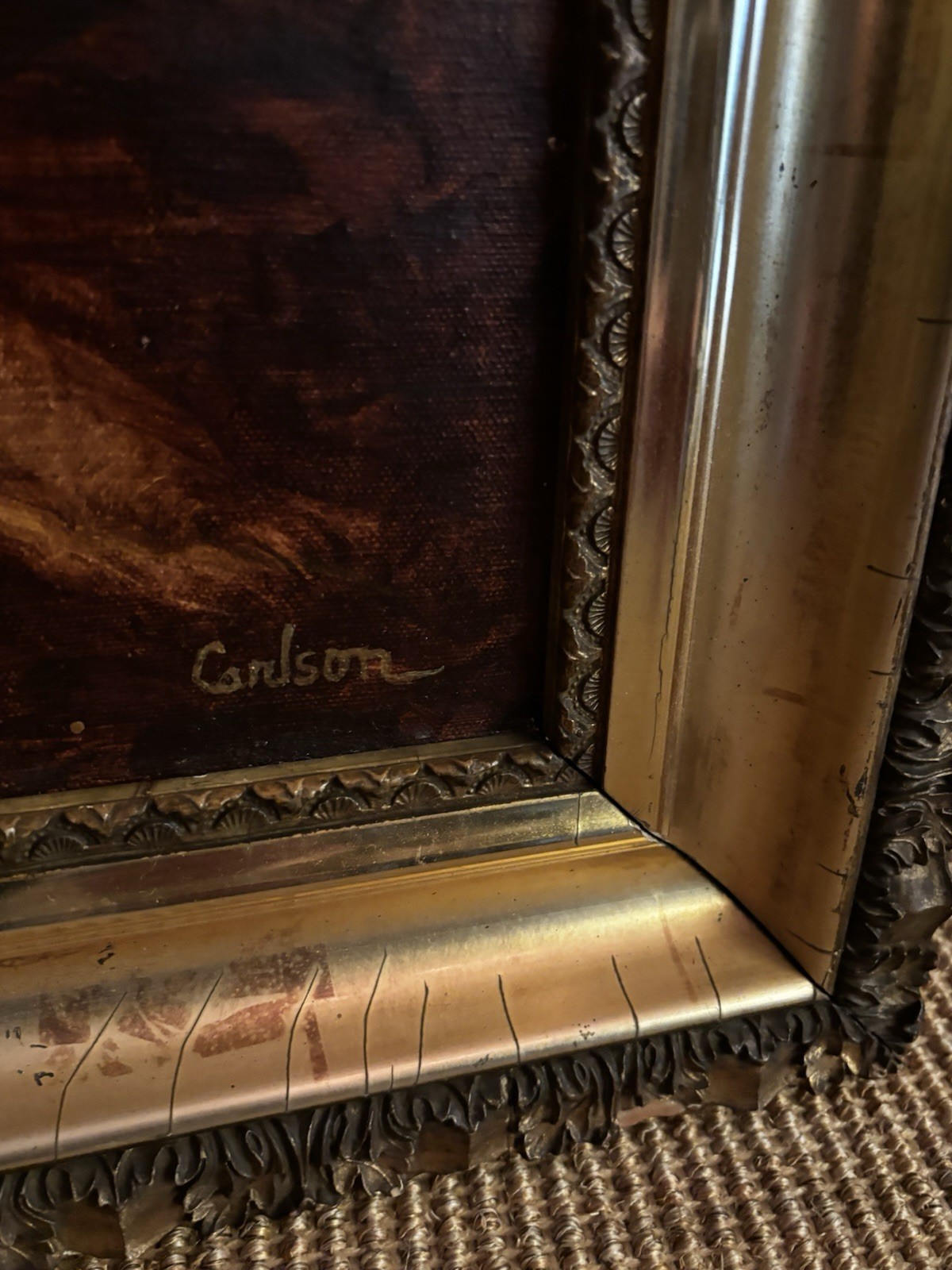 1960 NUDE signed on canvas Antique frame MOODY 22 x 26