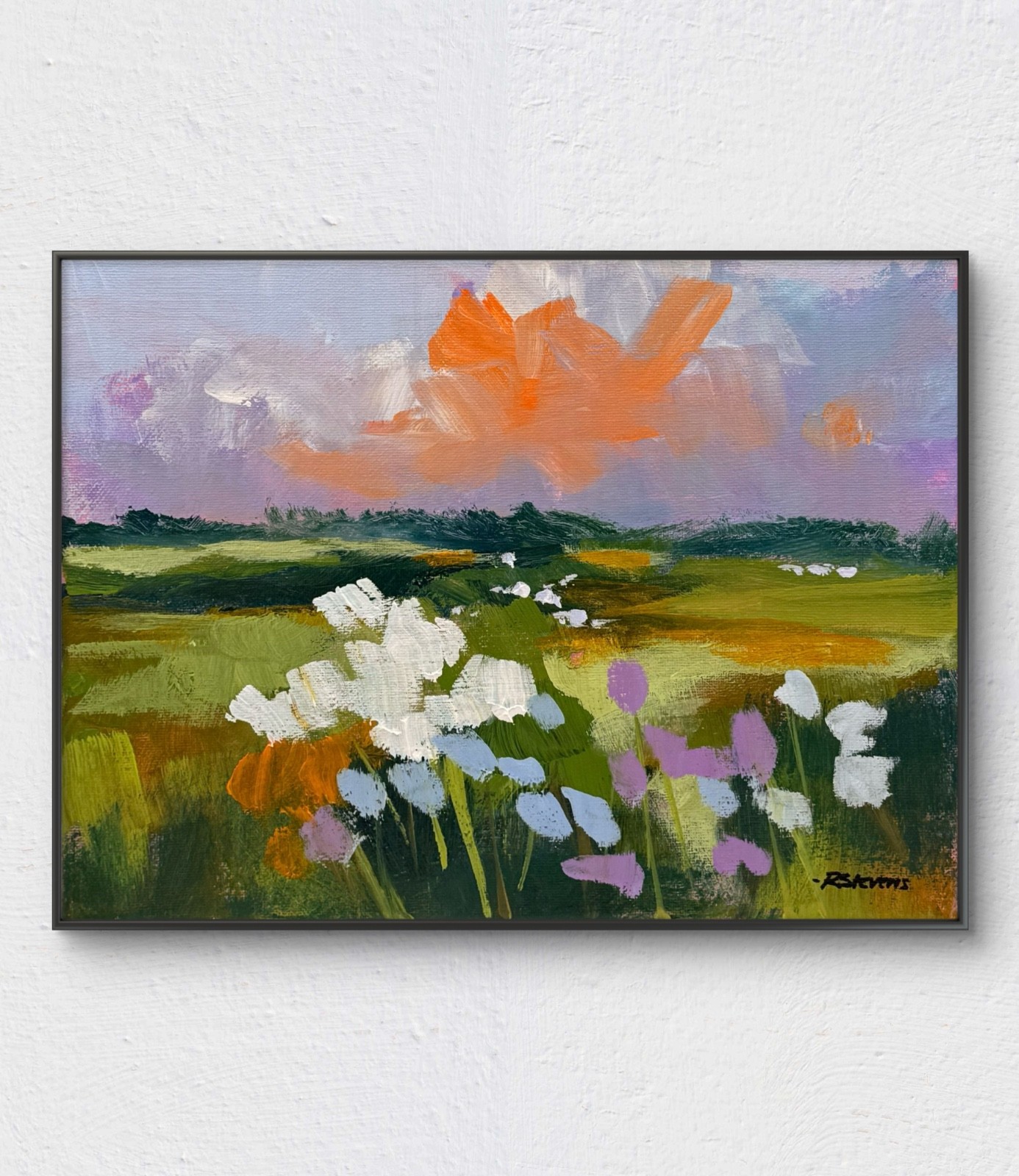 Original Acrylic Painting R Stevens Impressionist Landscape Wildflowers Meadow 9