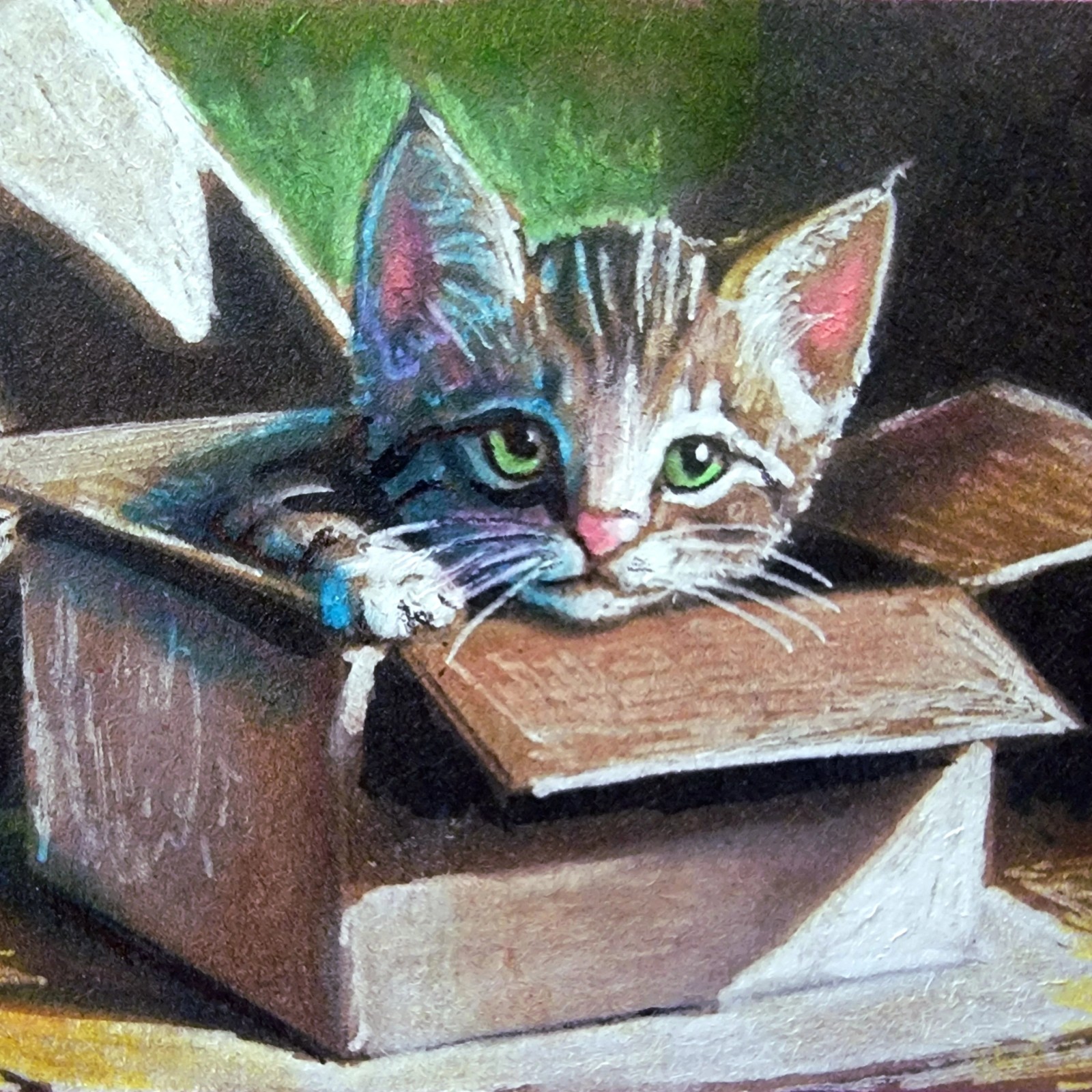 ACEO Jacob Landis Kitty Tabby Cat ORIGINAL Art Print # /25 «Supper For Three»