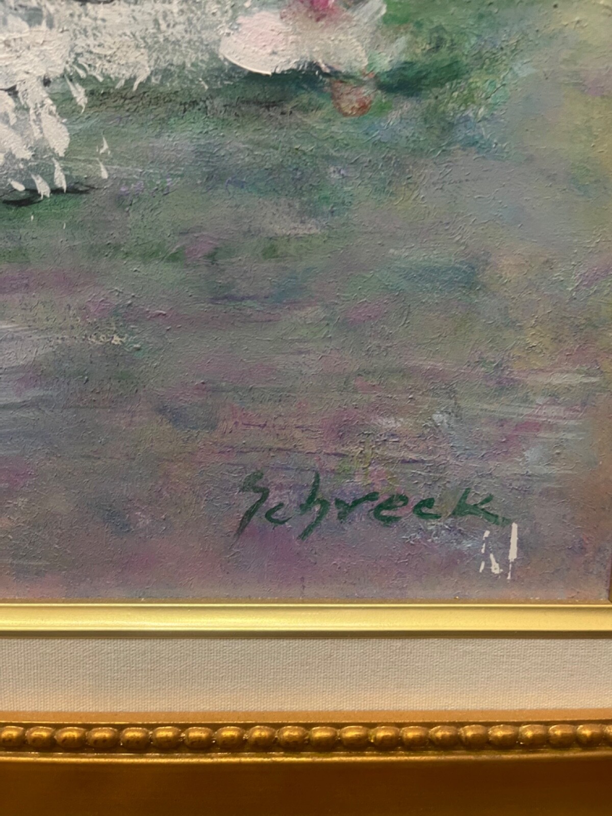 Michael Schreck signed «Water Lillies» acrylic on canvas