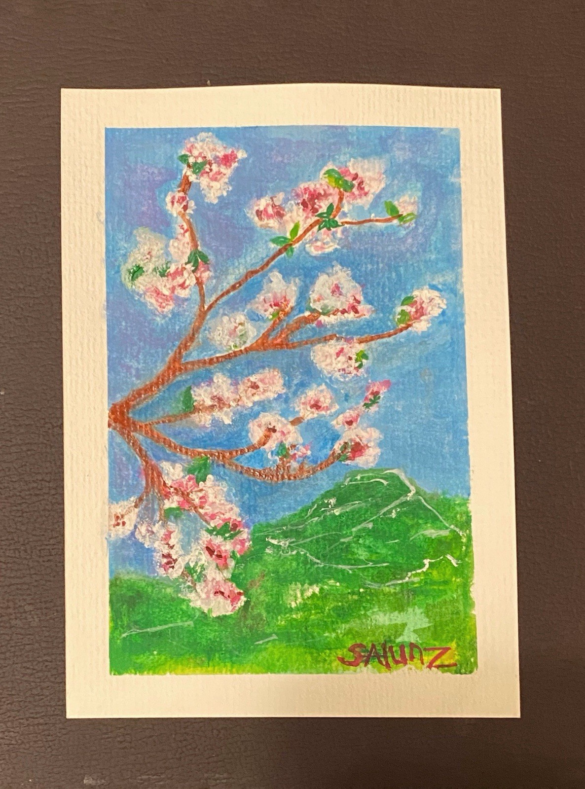 “Arizona Apple Blossoms” original watercolor & gouache painting 4x 6