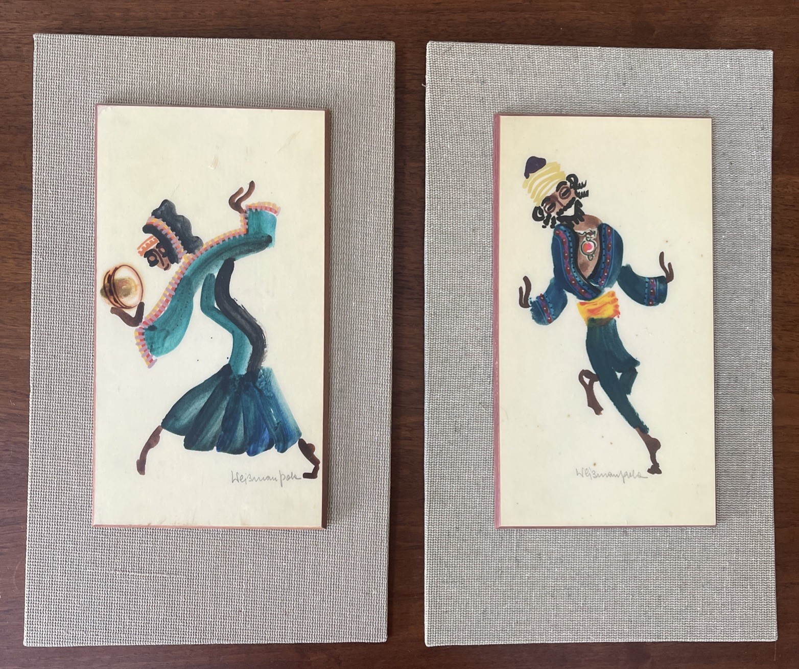Vintage pair Pola Weizman Art Dancing Man and Woman Hand Painted Made in Israel