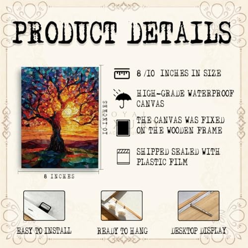 RTVJTERQ Neutral Canvas Art 8×10, Mosaic Tree of Life Abstract Oil Landscape 17