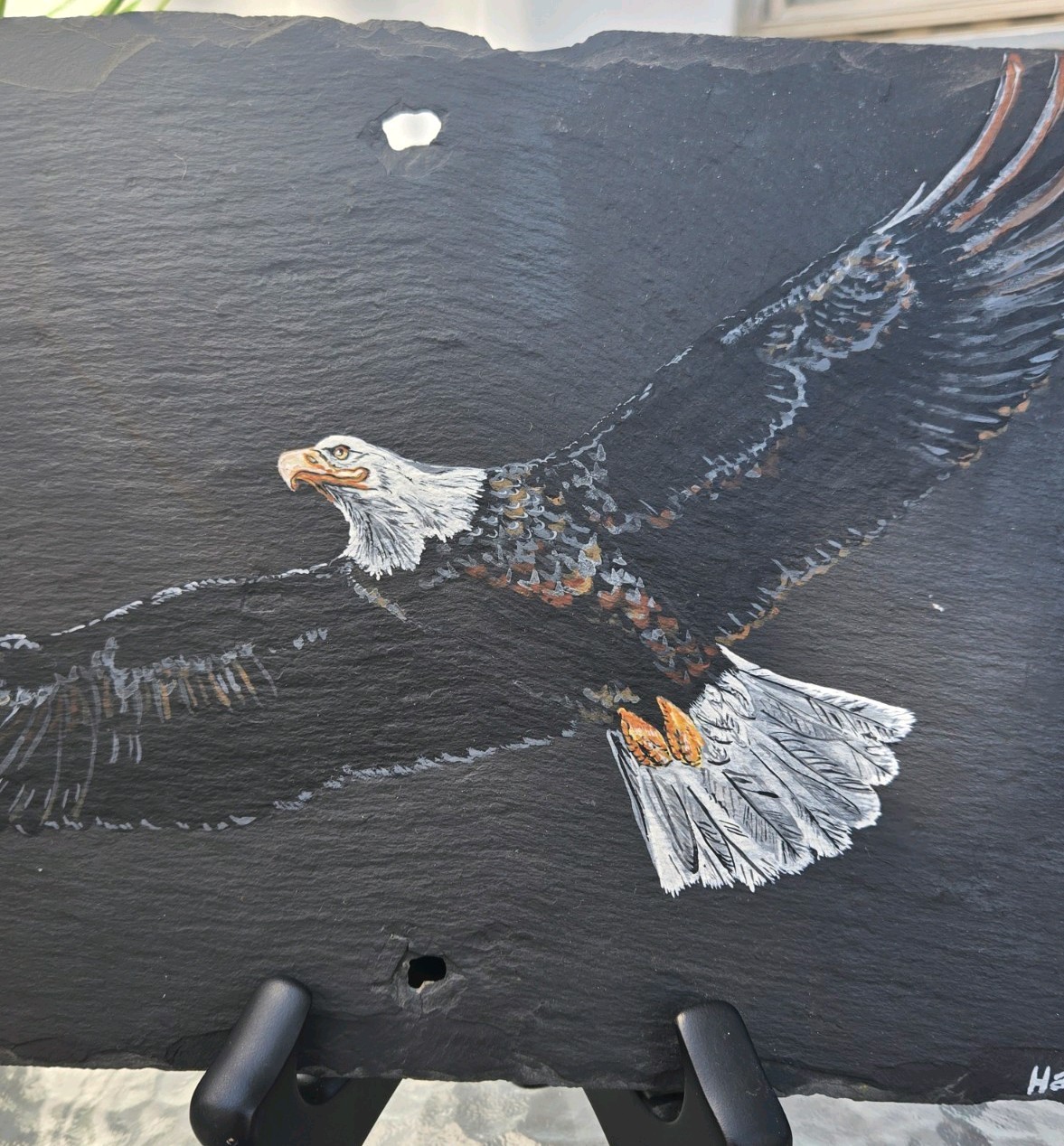 2000 Vintage Hand painted Eagle In Flight Natural Slate Art Signed by Artist