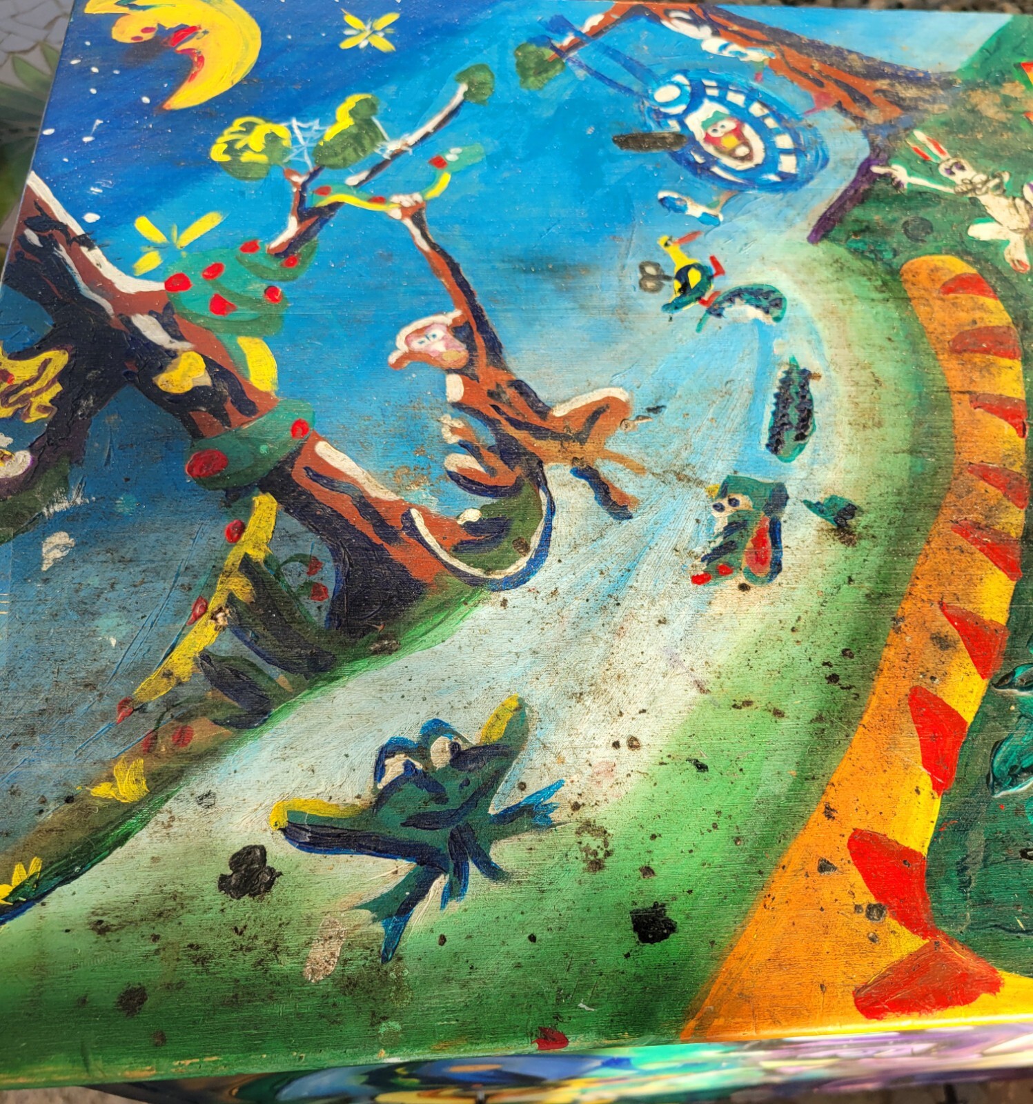 Hand Painted Artist Studio Crafts Chest Mural Graffiti Surreal Art Cubist Disney