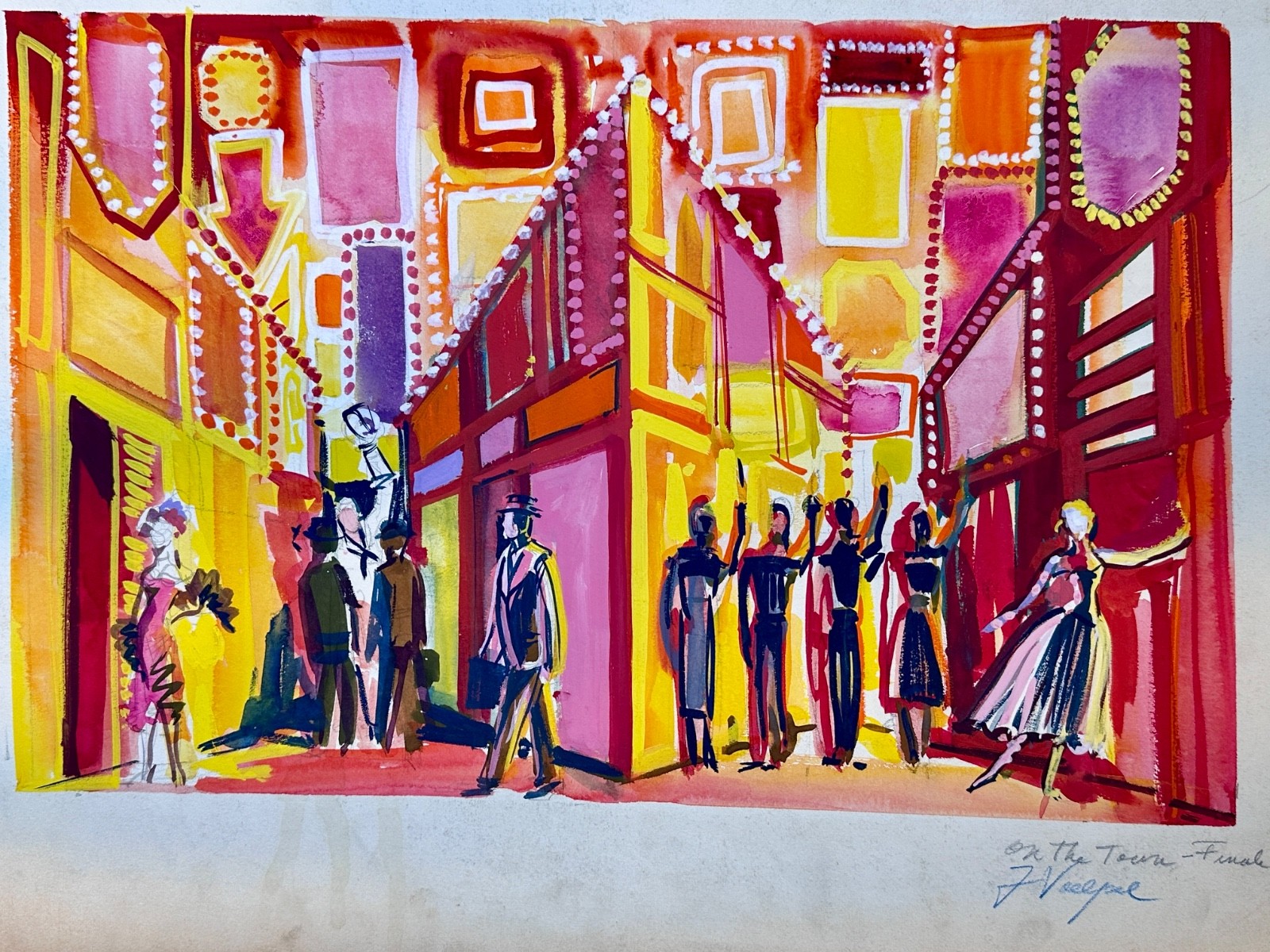 FRED VOELPEL SET DESIGNER SIGNED ORIGINAL «ON THE TOWN» FINALE SCENE PAINTING