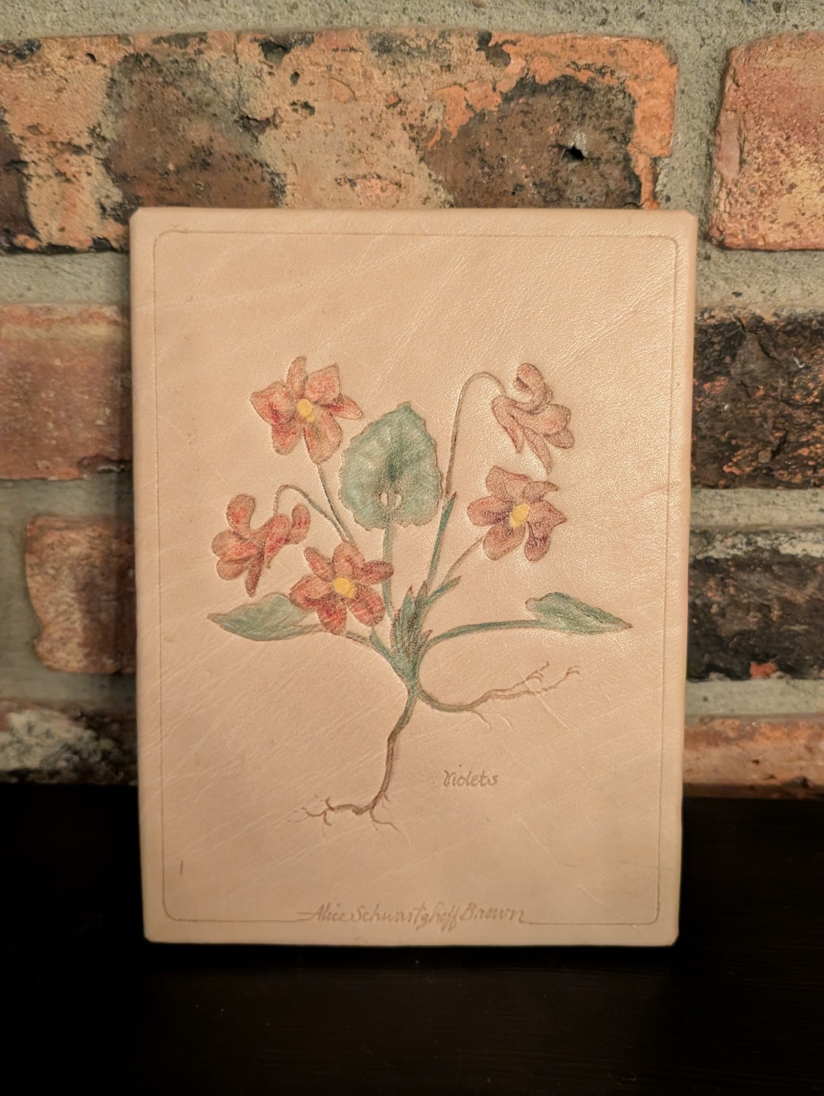 Vintage Leather Floral Wall Art 9 x 6″ Botanical Tooled & Painted Painting
