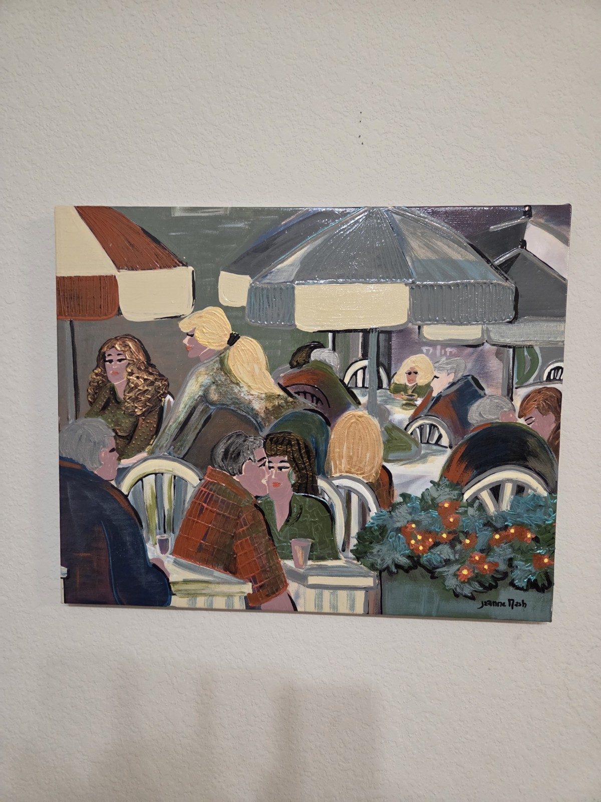 Original Jeanne Nash Oil Painting on Canvas 20×16 Gallery Wrapped Cafe Scene