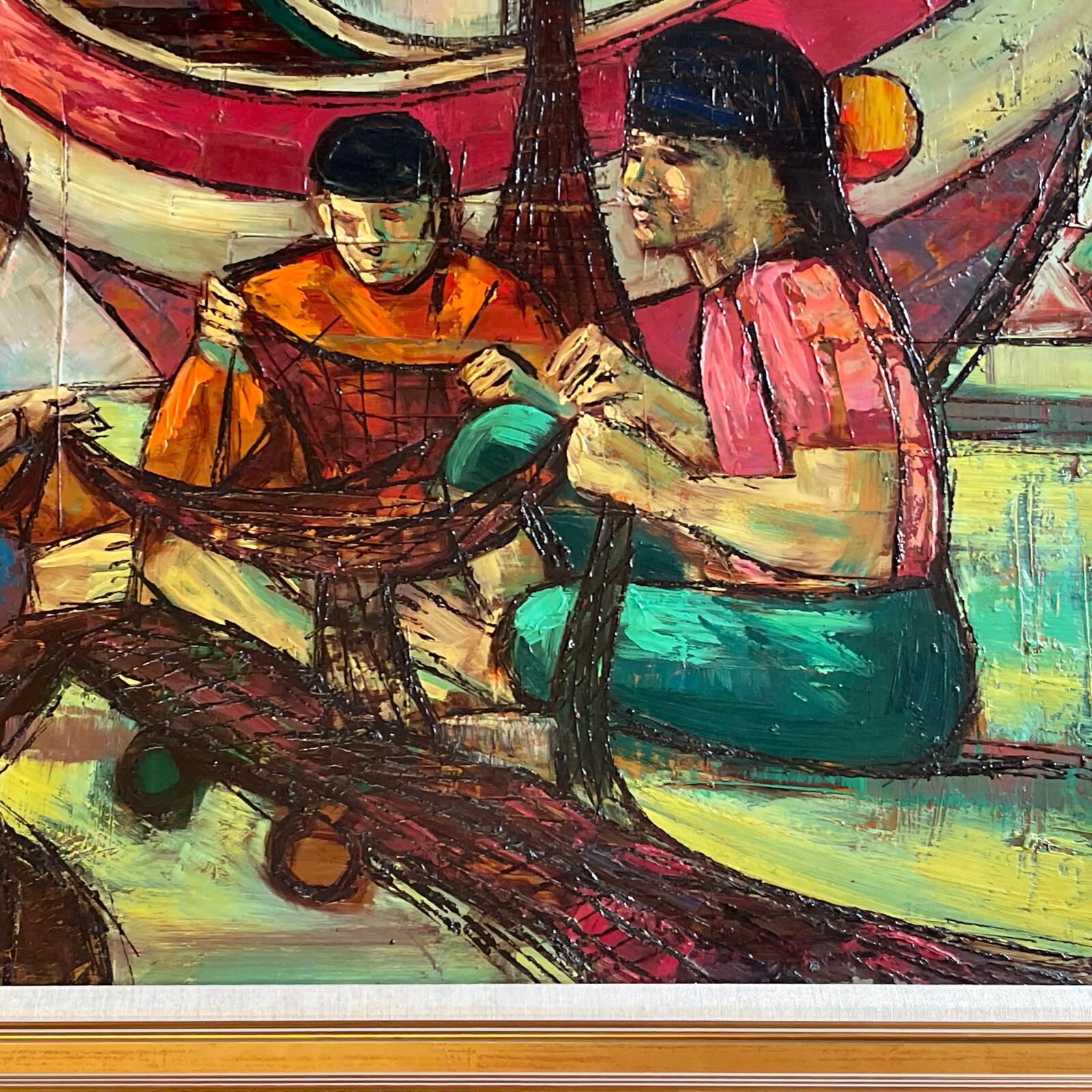 Large Asian Painting Mystery Indonesia Or Filipino Chinese Modernism Vintage Big