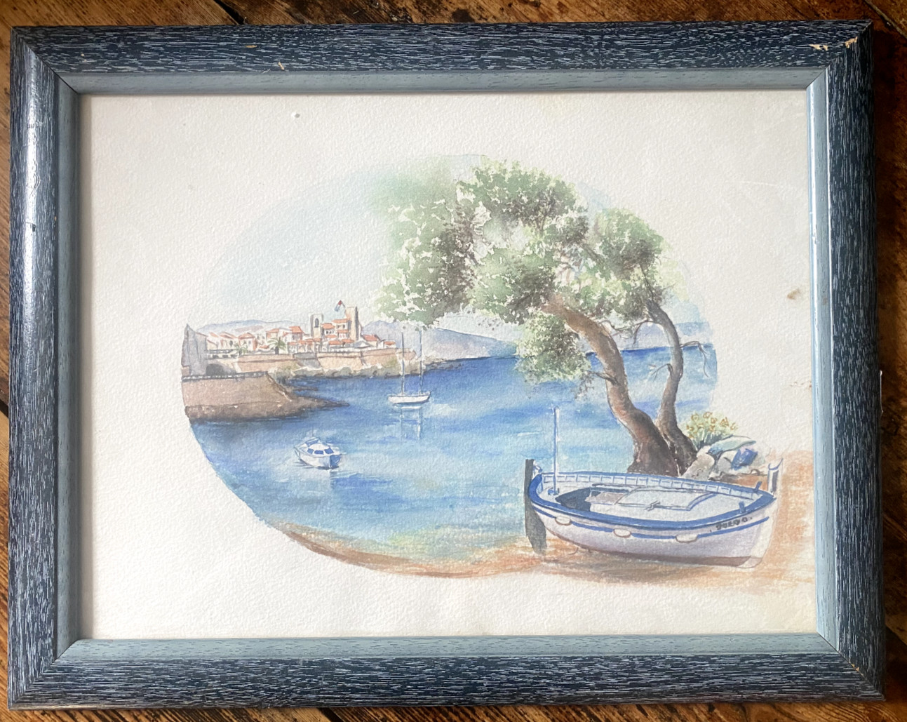 ::WATERCOLOUR °SEA COASTAL BOATS ADRIATIC MEDITERRANEAN LAGOON COASTAL TOWN FRAME
