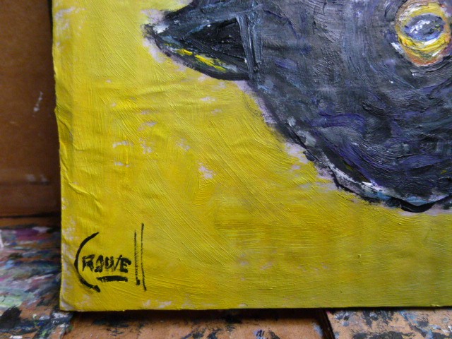 SCARE DEE CAT house pet funny original 8×10 card panel oil painting by Crowell