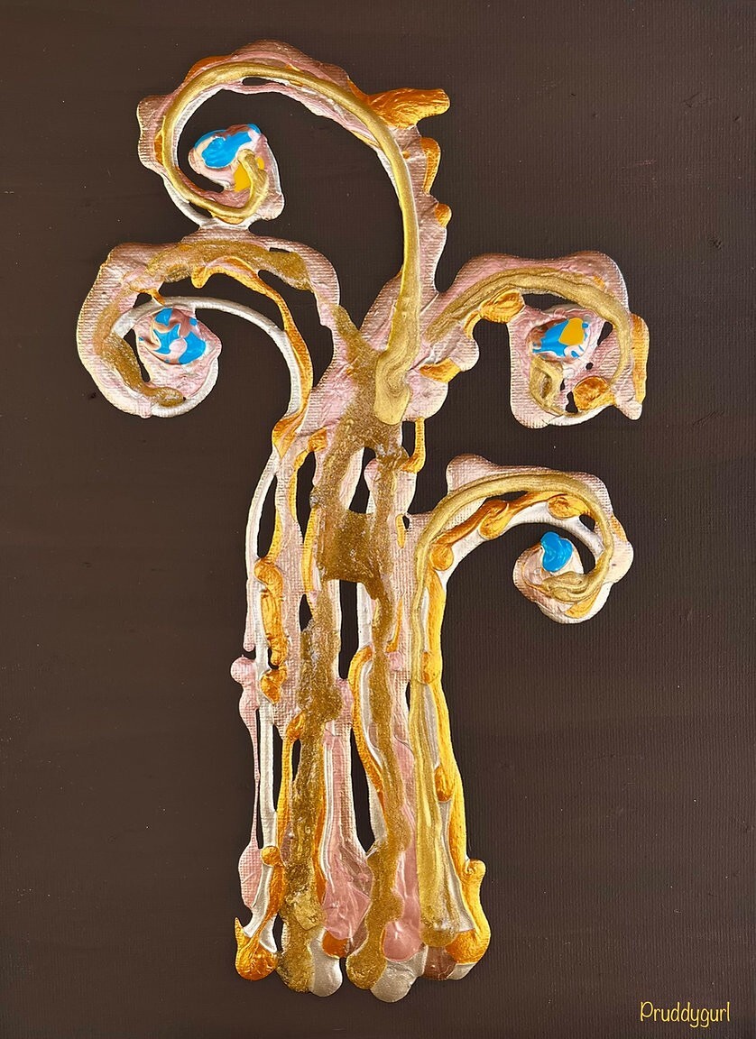 Acrylic painting on canvas-Golden Fiddlehead ( 9.5″ x 12″ )