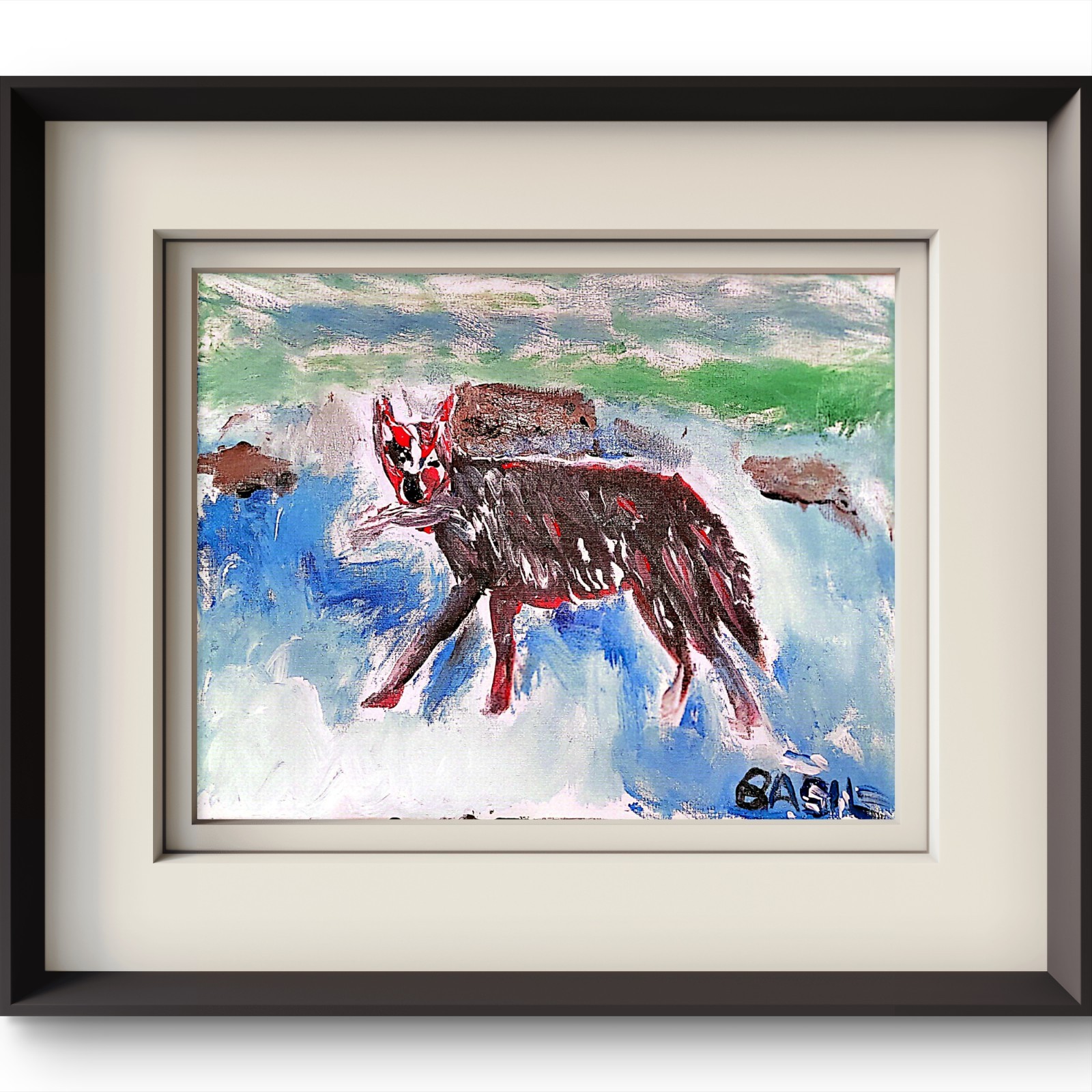 Wolf Fishing Pop Art Inspired Abstract Expressionism Canvas 11×14.