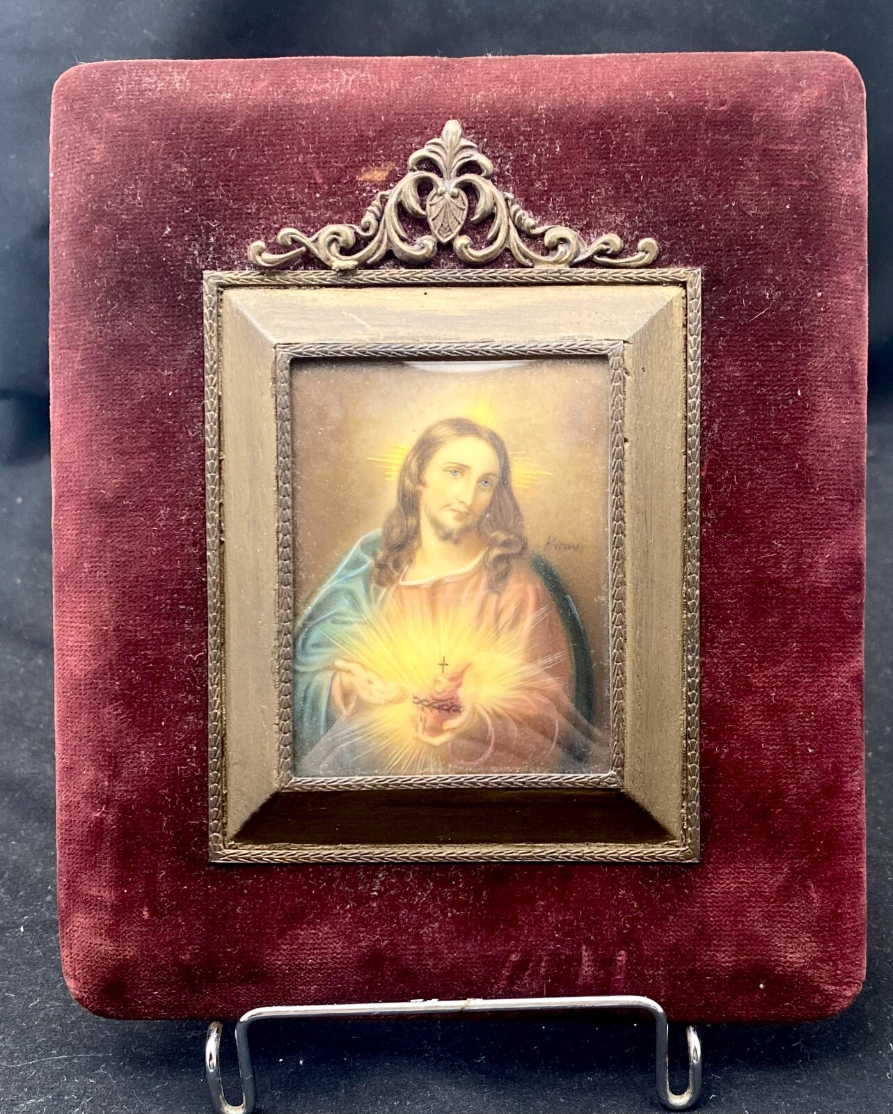 ANTIQUE AFTER BATONI MINIATURE JESUS CHRIST PAINTING, SIGNED HERMO, c1910 g